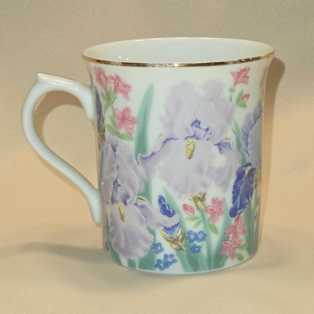 Lenox Suzanne Clee Iris Porcelain Mug Flower Blossom 1995 Gold Rim Floral - Picture 3 of 6